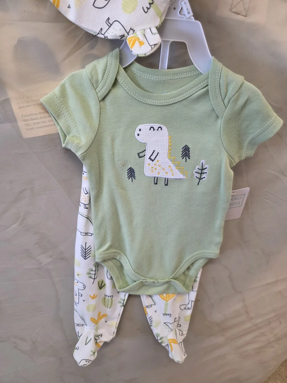 Green Dinosaur 3-Piece Baby Set - Bodysuit, Hat & Footed Pants, NWT